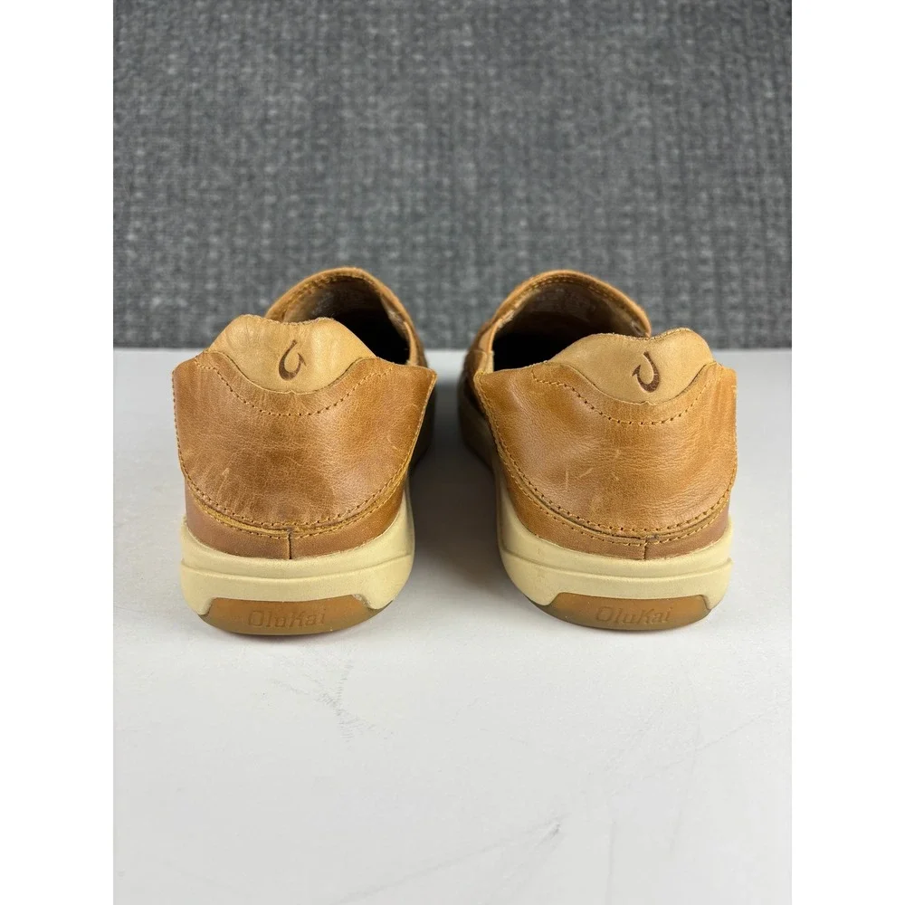 OluKai Lae'ahi Lauhala Woven Leather Slip On Shoes Size 9.5 Fox Tan